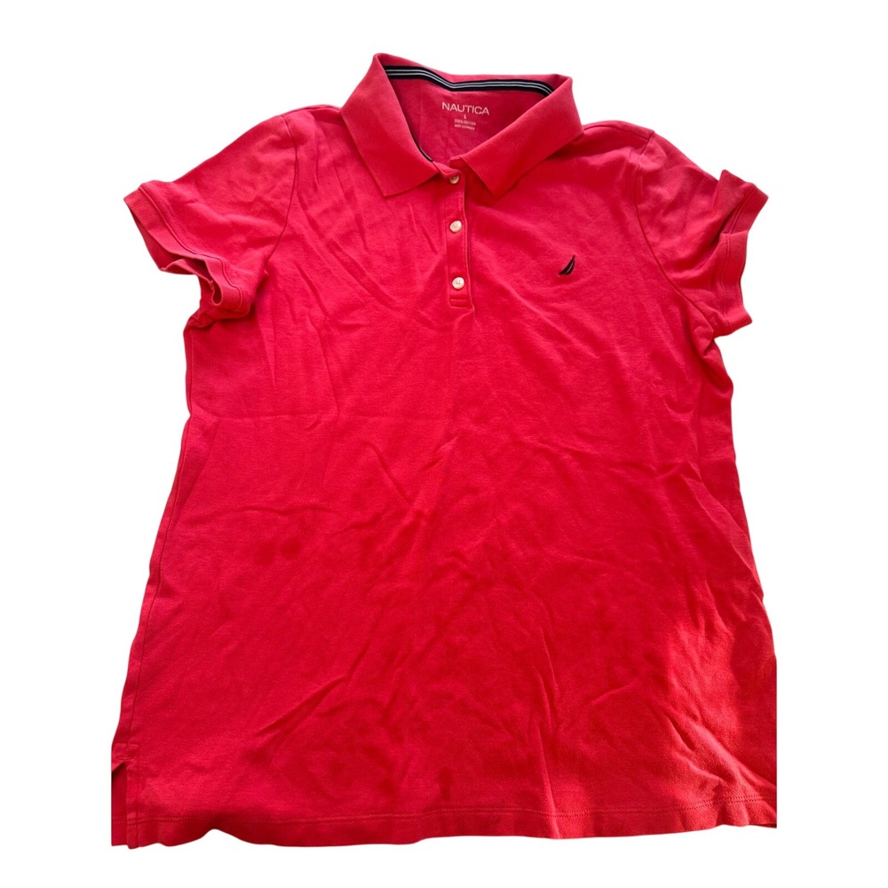 Nautica Polo Shirt‎ Womens Large Pink Short Sleeve Cotton Classic Preppy Top
